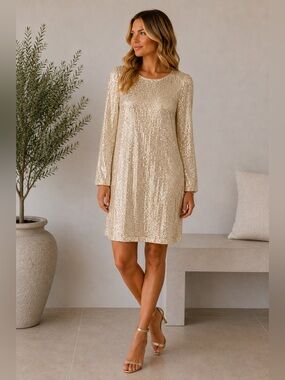 gold shift dress with sleeves Sequin Dresses for Sale up to 90% Off: Poshmark little